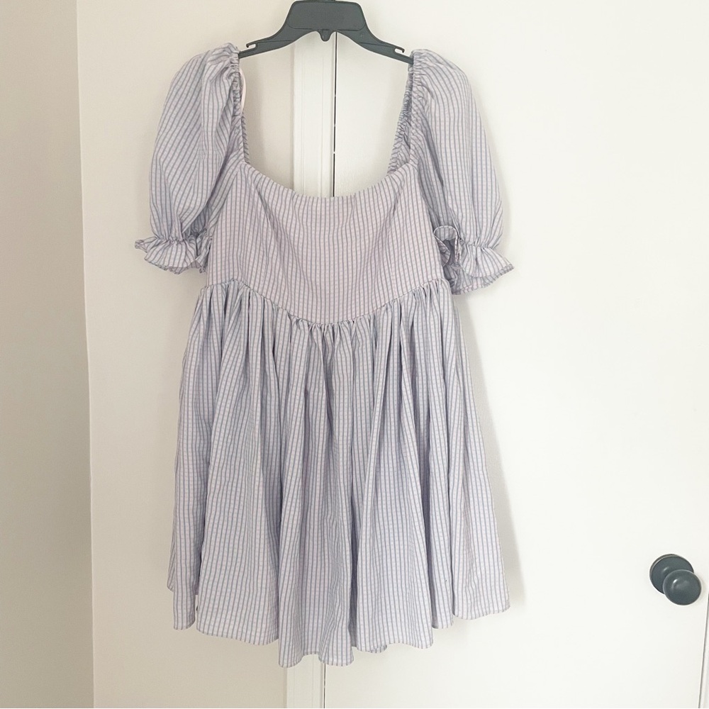 Mable Gingham Babydoll Mini Dress Zip Back Puff Sleeve Size L